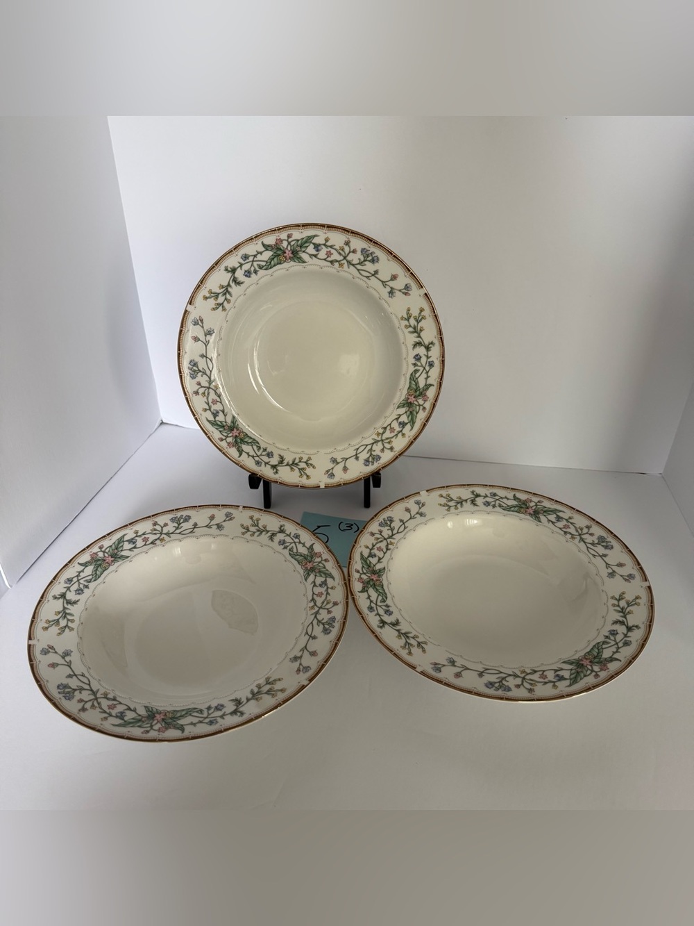 Set of 3 Farberware 1996 Wellesley #486 Fine China Rimmed Soup Bowls -Listing #5